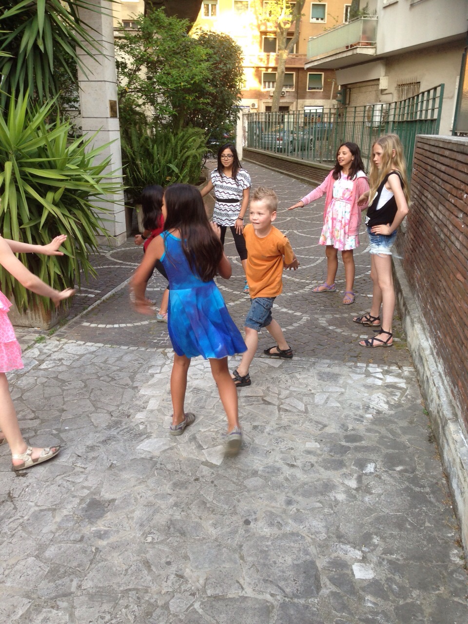 playing Ninja outside Rome apartment